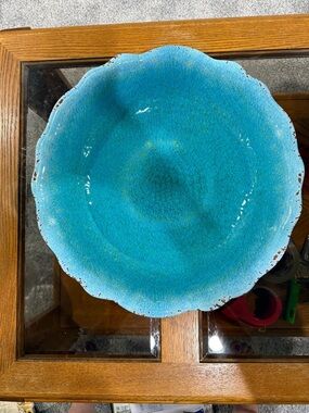 Pier 1 Carmelo Aqua Turqoise Blue 14” Large Serving Bowl Melamine w Sticker